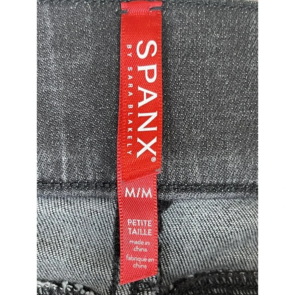 Spanx Distressed Skinny Jeans Womens M Black Mid Rise Pull On Elastic‎ Waist